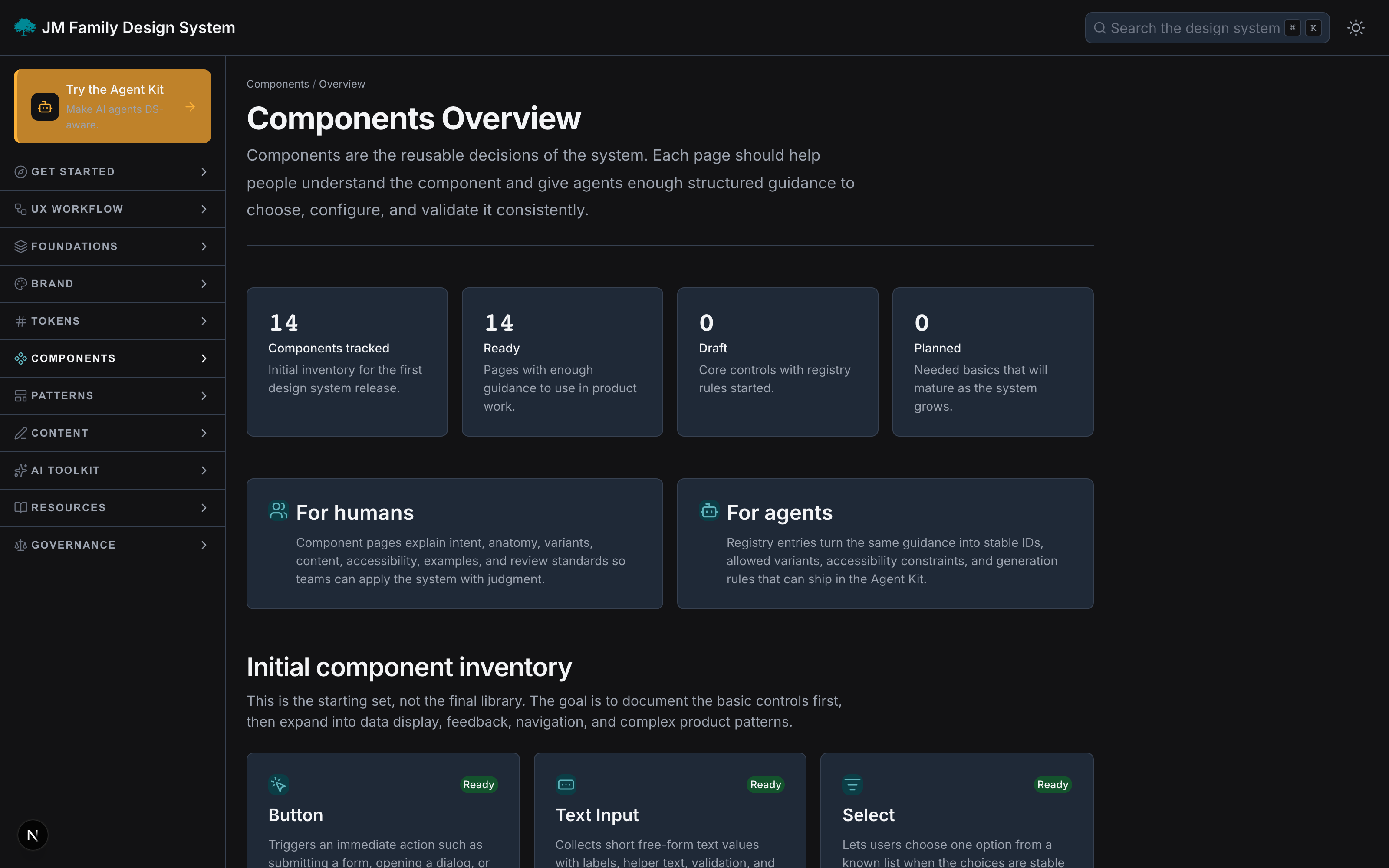 Components overview with usage and accessibility guidance