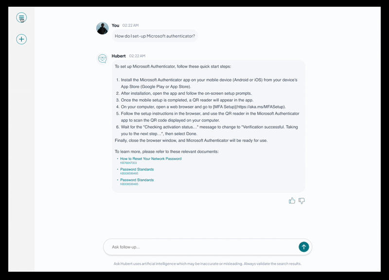 Ask Hubert branding and UI design